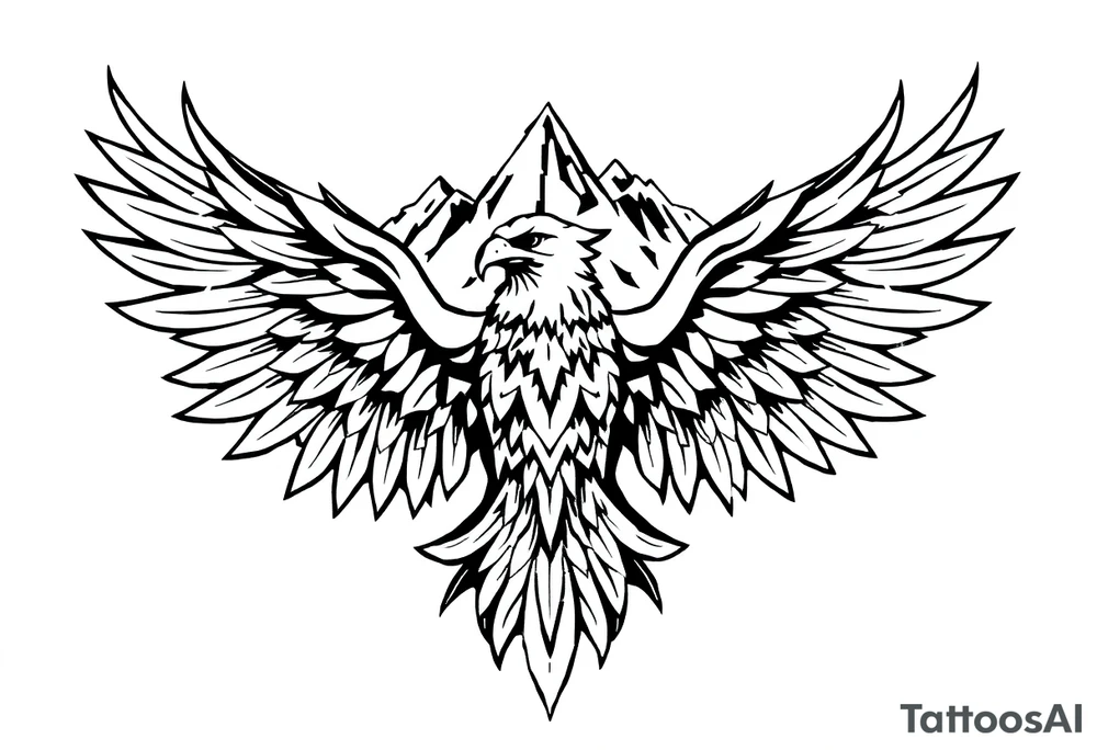 majestic eagle spreading wings against mountain peaks tattoo idea