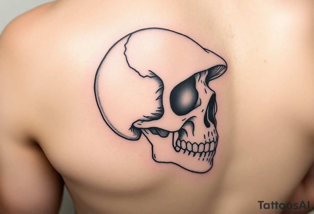 right side of a skull with majestic mushroom out of its eyes and mouth tattoo idea