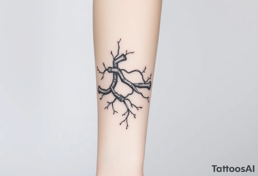wide System of pipes that transitions and transforms outwards of sides and end into thick, widespread 
veins of forearm tattoo idea