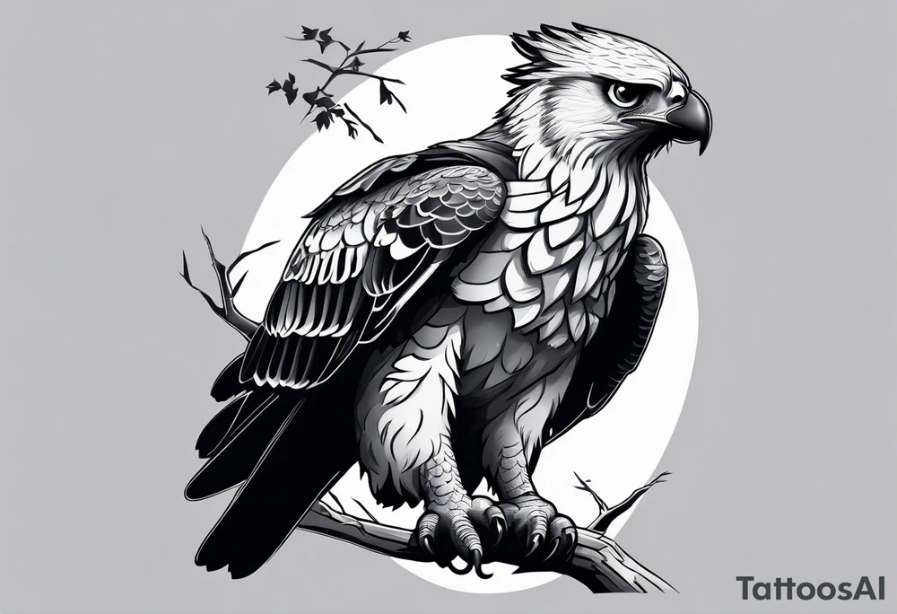 Harpy eagle perched on a branch tattoo idea
