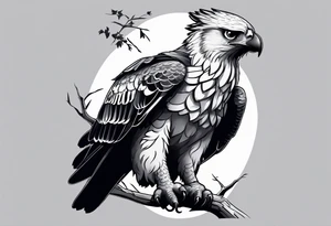 Harpy eagle perched on a branch tattoo idea