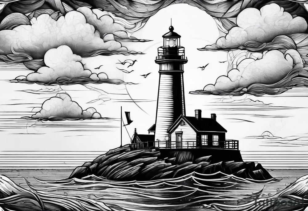 maritime lighthouse in a sailboat serving as a mast for a sail. tattoo idea