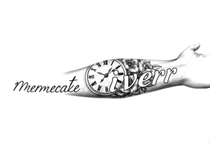 Half arm sleeve memento vivere on the formarm, 24/8 Kobe Bryant La lakers jersey font, NRL Retro logo Eastern Suburbs Roosters and roses and clock in blank space tattoo idea