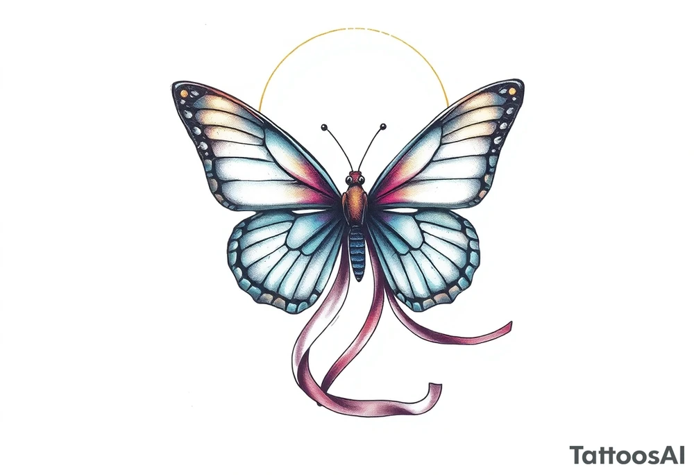 ethereal butterfly with flowing silk ribbons in moonlight tattoo idea