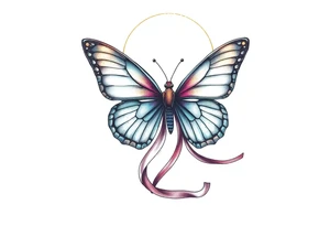 ethereal butterfly with flowing silk ribbons in moonlight tattoo idea