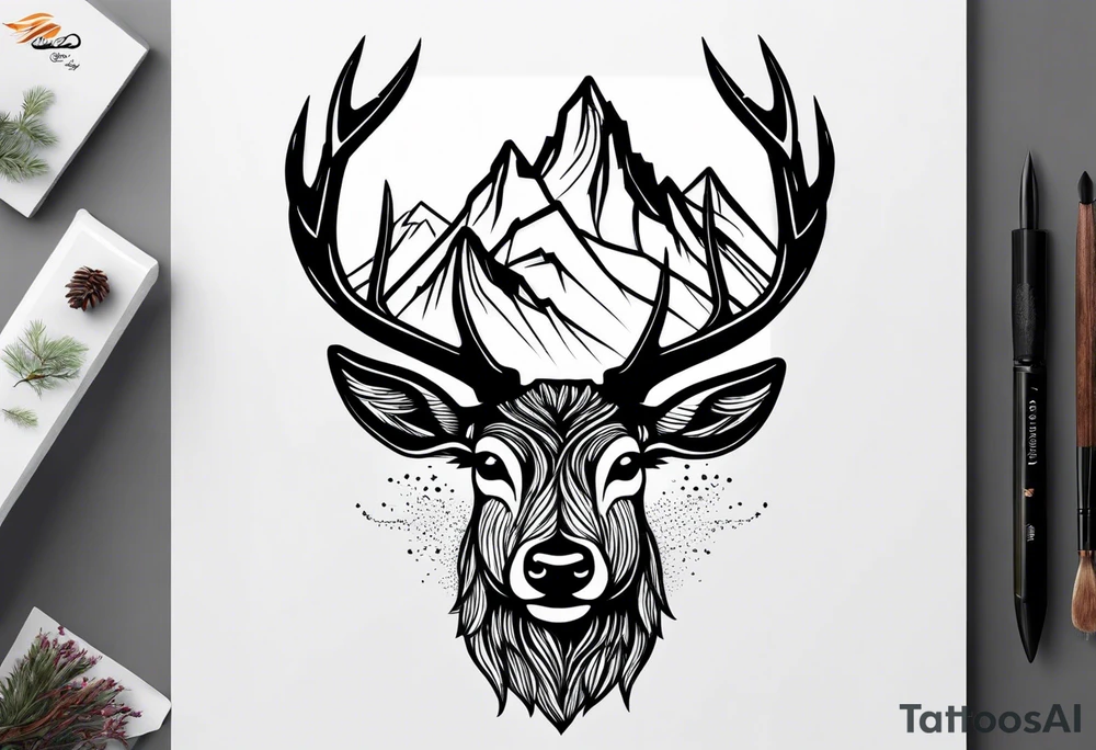 mountain with small deer tattoo idea