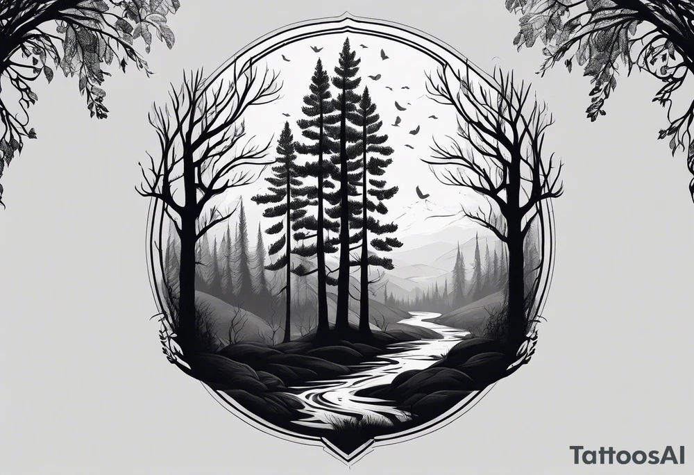 Leshy birch trees dark forest tattoo idea