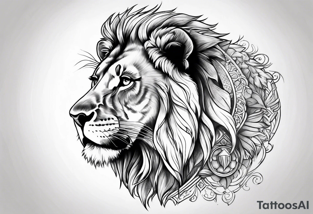 Half lion face and sport tattoo idea