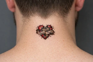 Surreal heart with clockwork gears breaking apart, script entwined. tattoo idea
