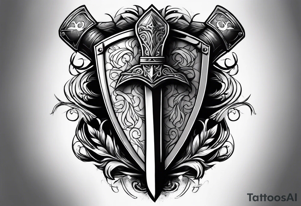Valhalla sword shield axe armour tattoo idea