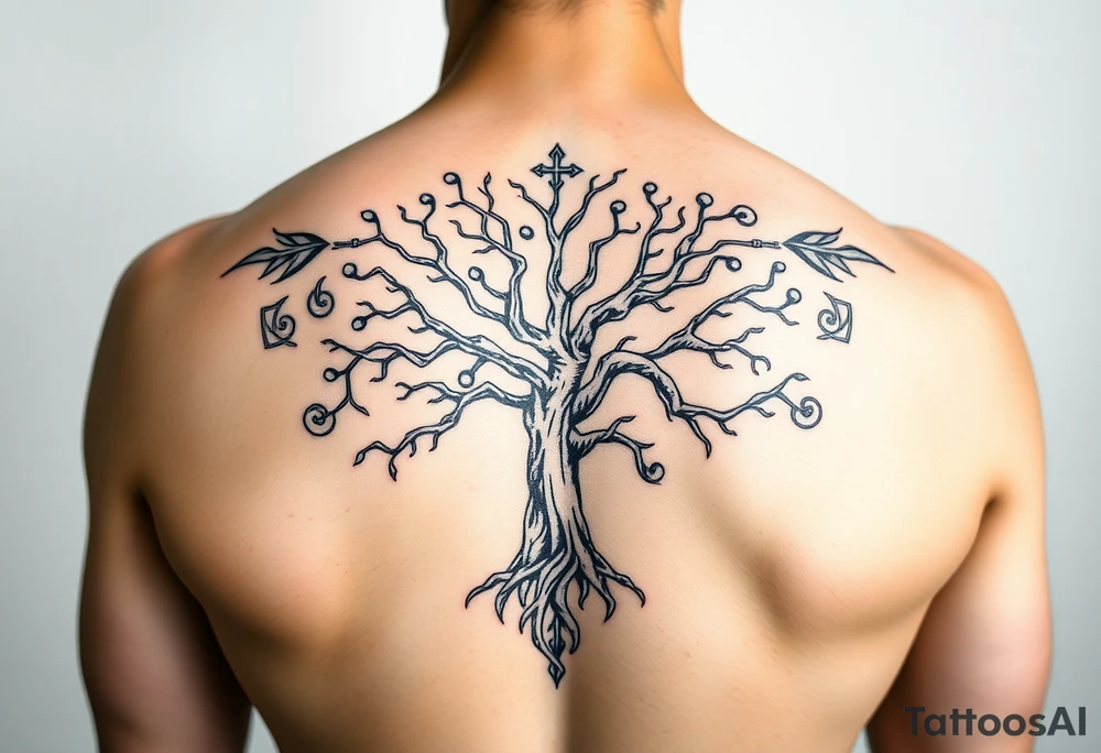 Gaelic tree of life full sleeve tattoo idea