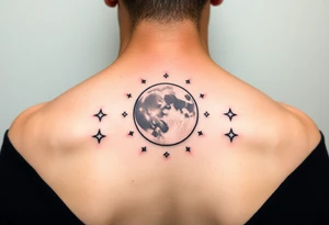 negative space tattoo inspired by the moon and stars tattoo idea