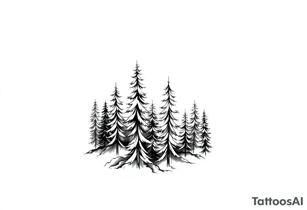 Coniferous forest tattoo sleeve black and gray tattoo idea