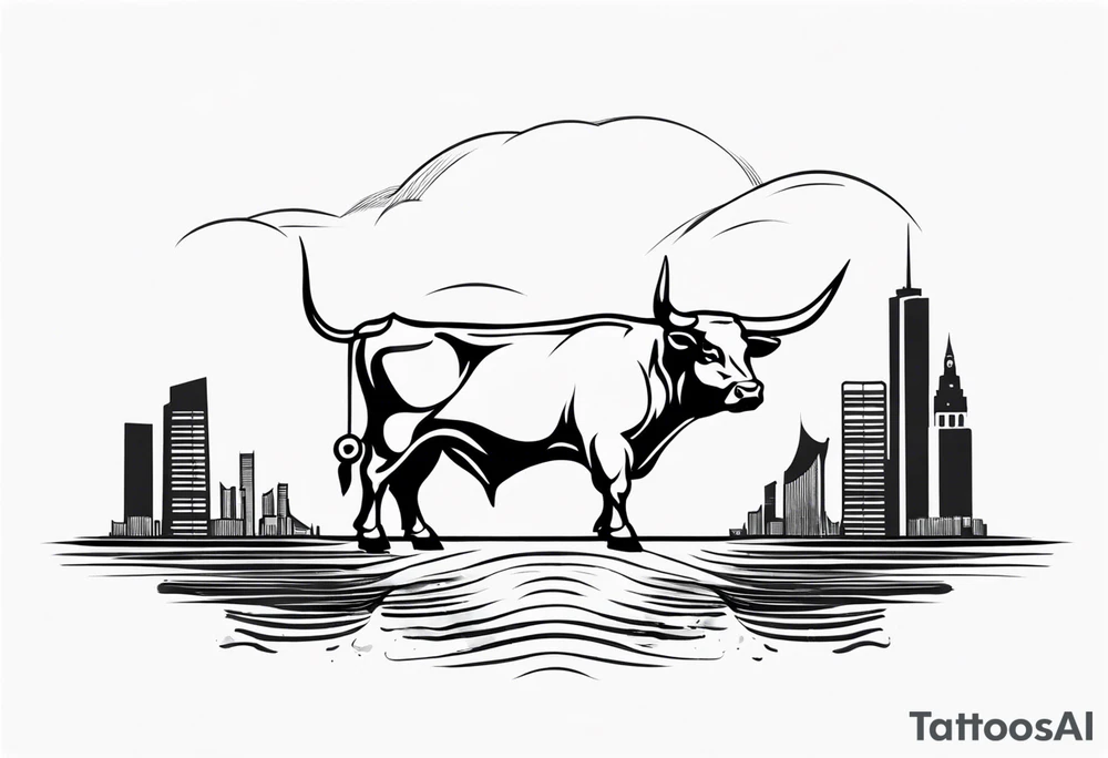 back of wallstreet bull with balls between legs tattoo idea