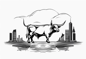 back of wallstreet bull with balls between legs tattoo idea