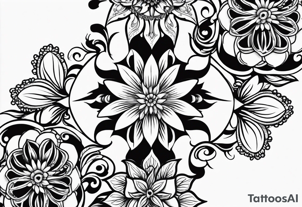 ornaments of flowers tattoo idea