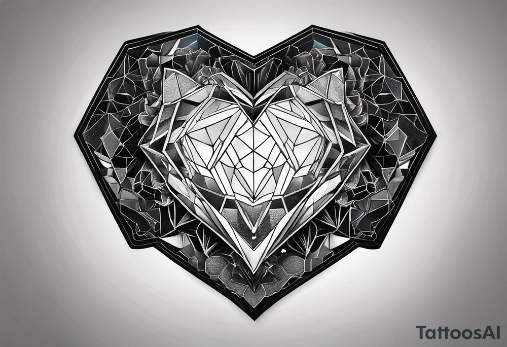 black hexagon heart with black background tattoo idea