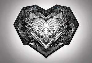 black hexagon heart with black background tattoo idea