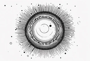 simplistic sun made of black dots tattoo idea