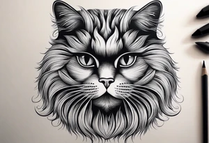 Generate a tattoo design of a long-haired Persian cat with soft, flowing lines, highlighting its luxurious fur in a minimalist style. tattoo idea