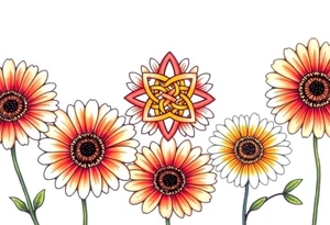 Gerbera daisies with a colorful Celtic knot tattoo idea