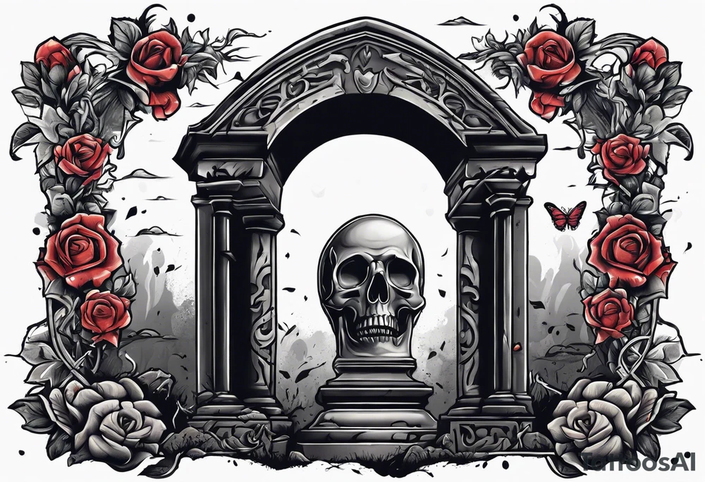 Person emerging from grave. 
MIW Reincarnate written on gravestone tattoo idea