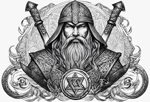 Valhalla sword round  axe Valknut steps fire chains tattoo idea