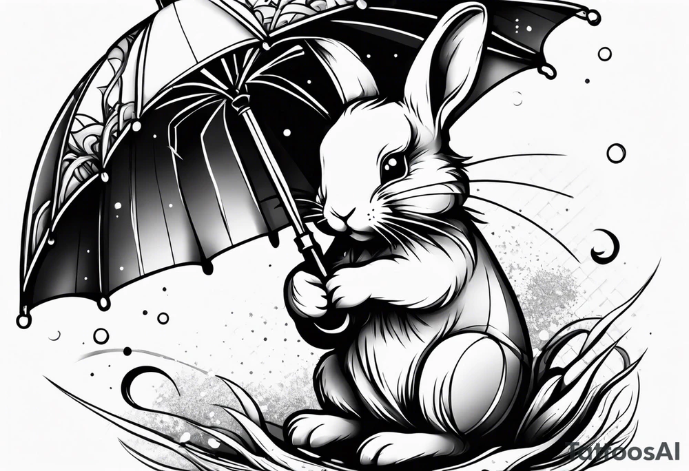 Wounded bunny with an umbrella with a bow on it tattoo idea Wounded bunny with an umbrella with a bow on it tattoo idea
