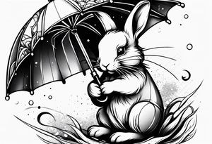 Wounded bunny with an umbrella with a bow on it tattoo idea