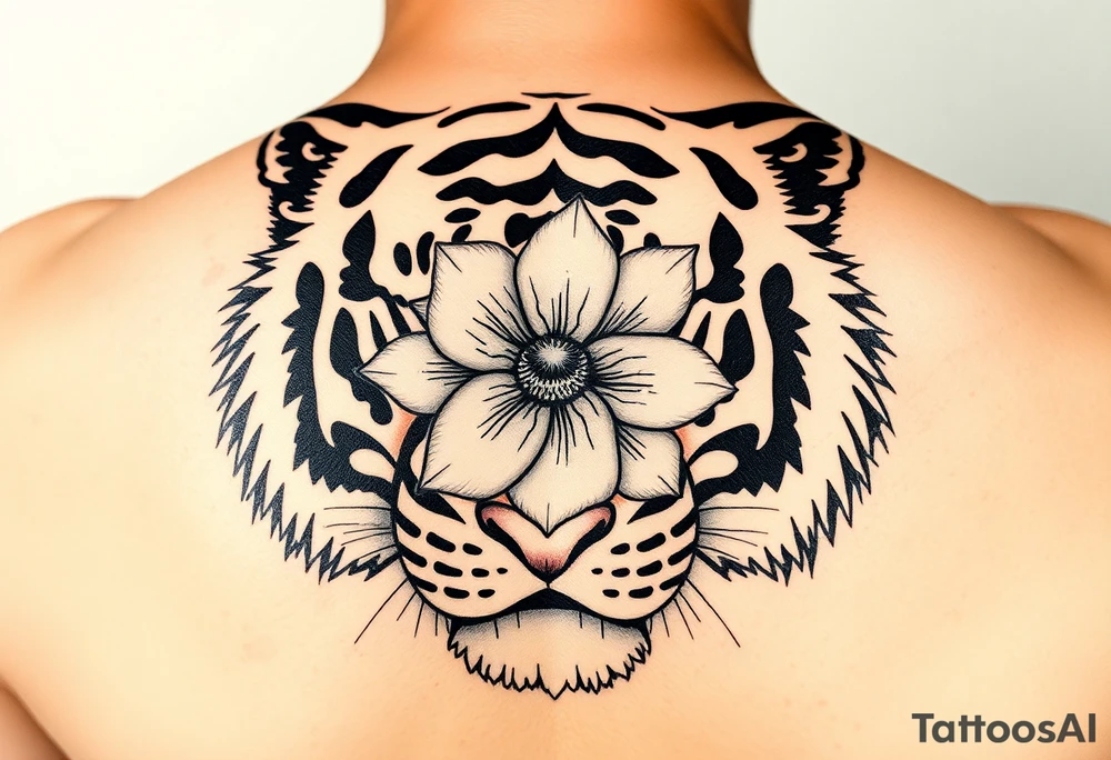 tiger with flower in the pupil of the eye tattoo idea