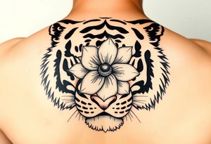 tiger with flower in the pupil of the eye tattoo idea