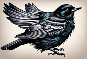 A black only unrealistic blackbird with no extraneous details. Use the Beatles song blackbird as inspiration. tattoo idea