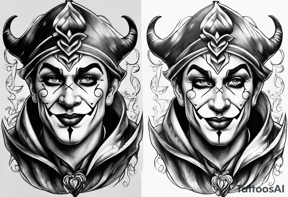 Happy and sad two face jester tattoo idea