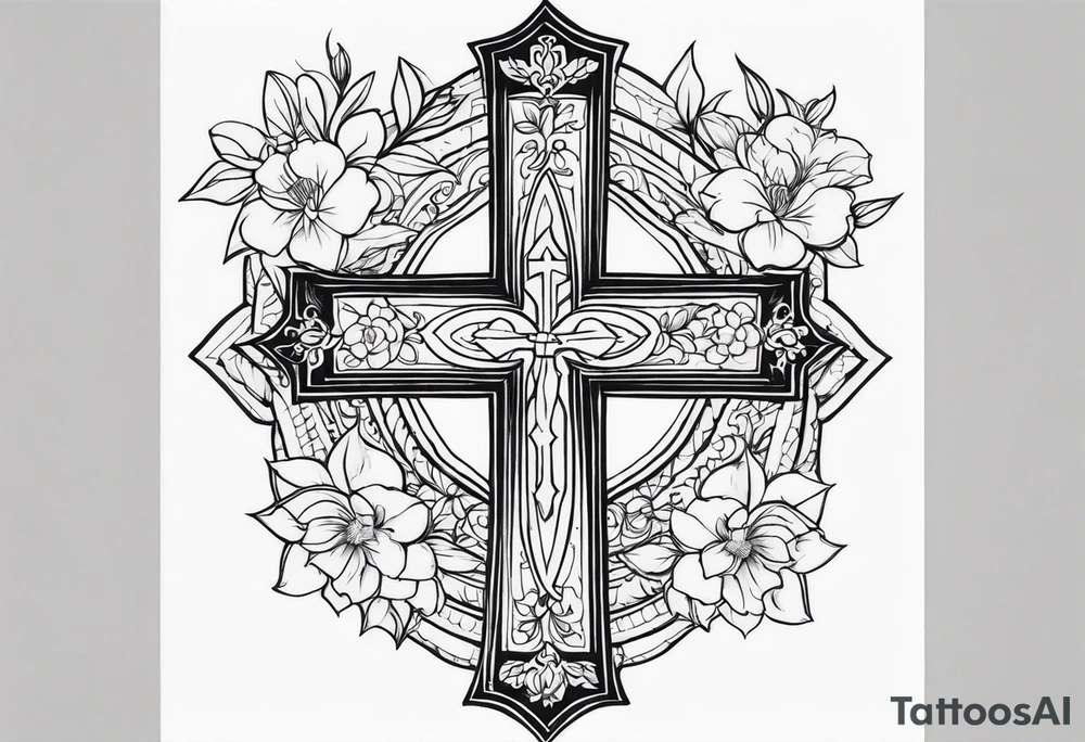 Pretty Catholic tattoo small with flowers tattoo idea