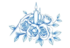 Two hands, roses, two candles, blue tattoo idea
