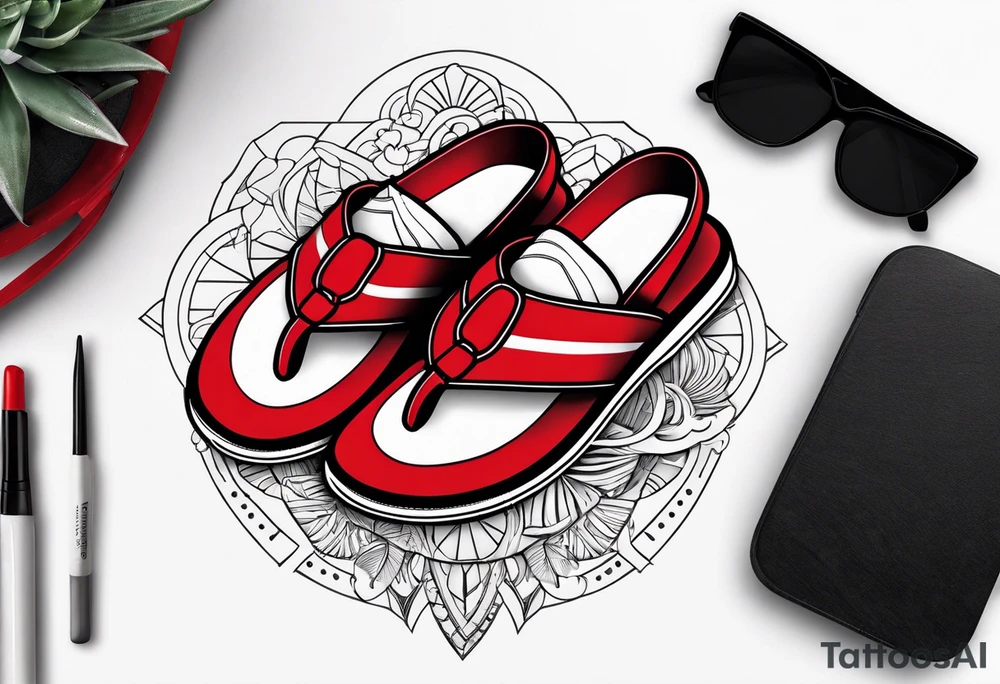 A pair of red wings and flip flops on the beach tattoo idea A pair of red wings and flip flops on the beach tattoo idea
