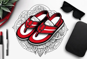 A pair of red wings and flip flops on the beach tattoo idea