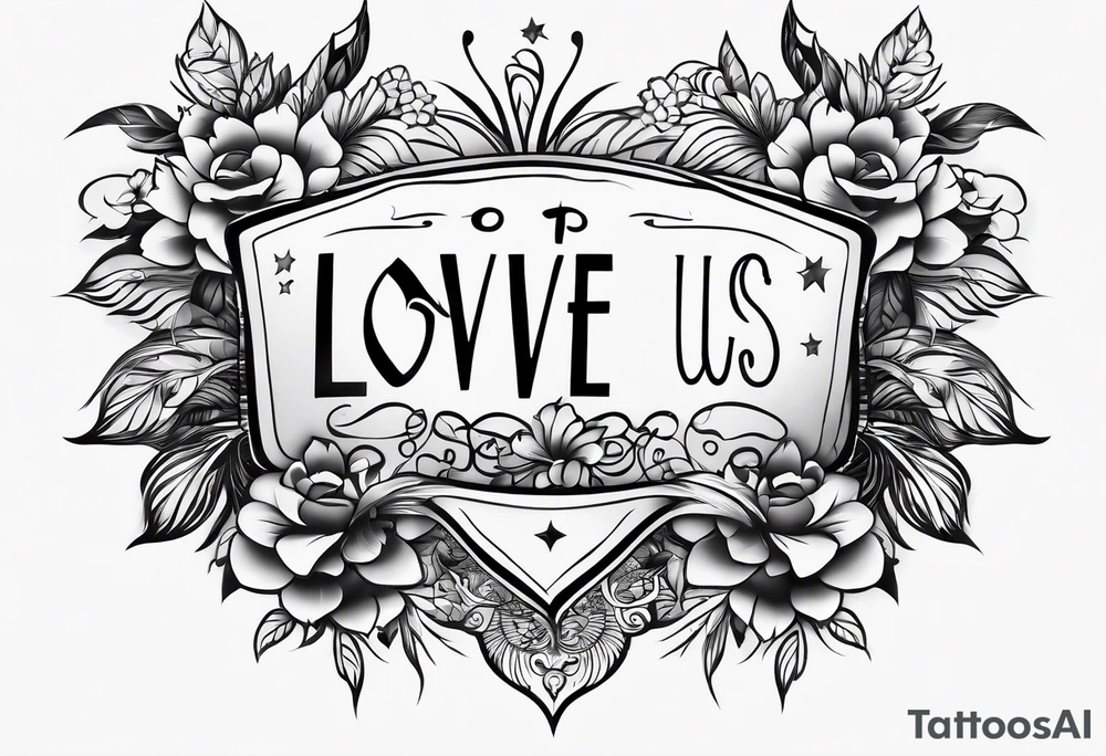 love us,
text only,
no background,
all black, no flowers tattoo idea