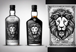 The last names Lyons, Powers, and Mast all listed out. A lion head below the lion. A Powers whiskey bottle below Powers. A Mastadon with tusks below Mast. tattoo idea