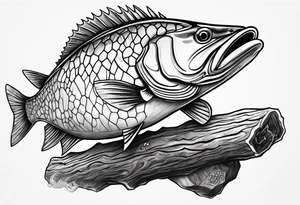 Mulloway eating a soccer ball on a log tattoo idea