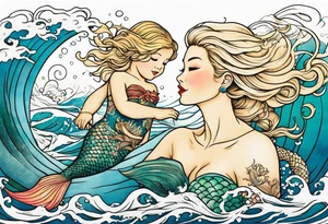 Blond mermaid and  son frolicking in the ocean tattoo idea
