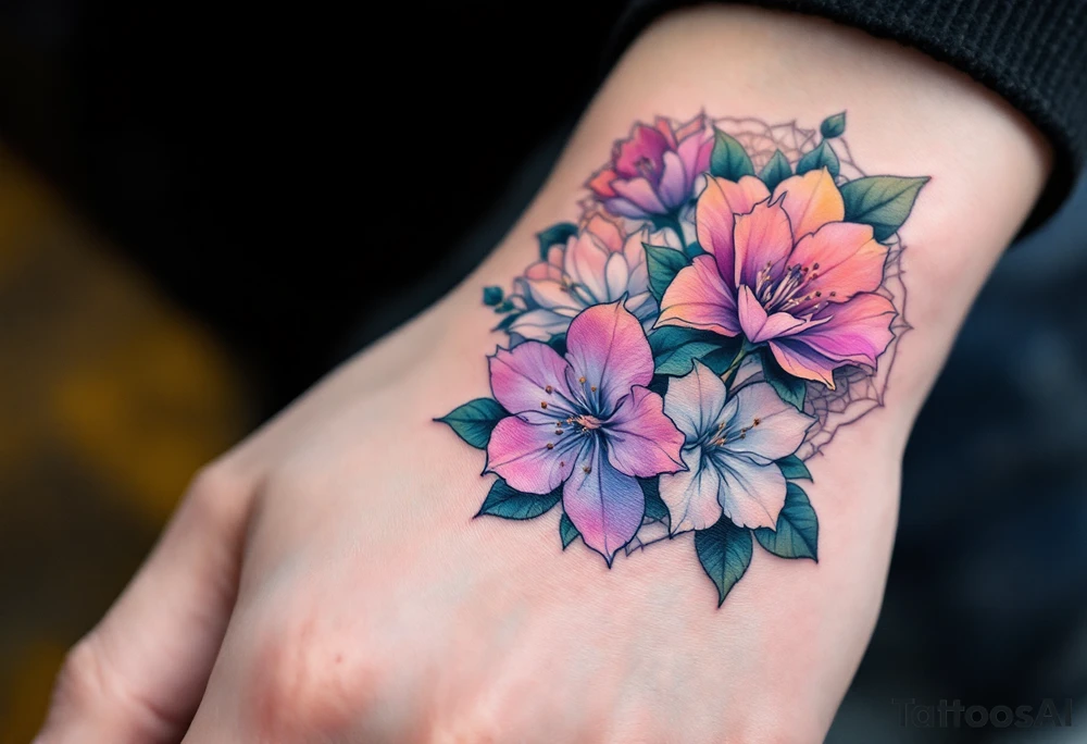rhododendron trippy with mandala behind tattoo idea