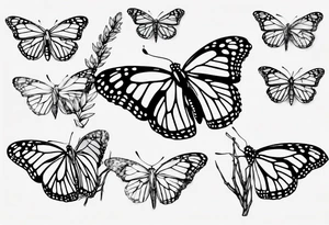 realistic monarch butterfly simple black outline landed on a twig but remove the twig tattoo idea