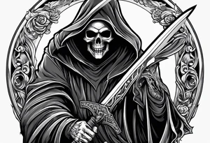 grim reaper with sword and pistol tattoo idea