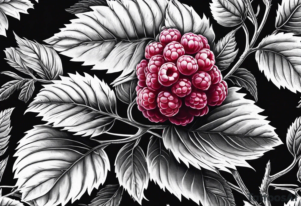 a single long raspberry branch that is growing downwards and skinny in diameter tattoo idea