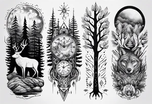 Full arm, Nordic, forest, time, presence tattoo idea