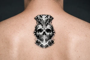 Diamond melting like a colorful waterfall running into a waterfall skull tattoo idea