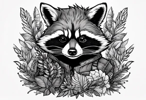 rocket raccoon hiding in dense foliage tattoo idea