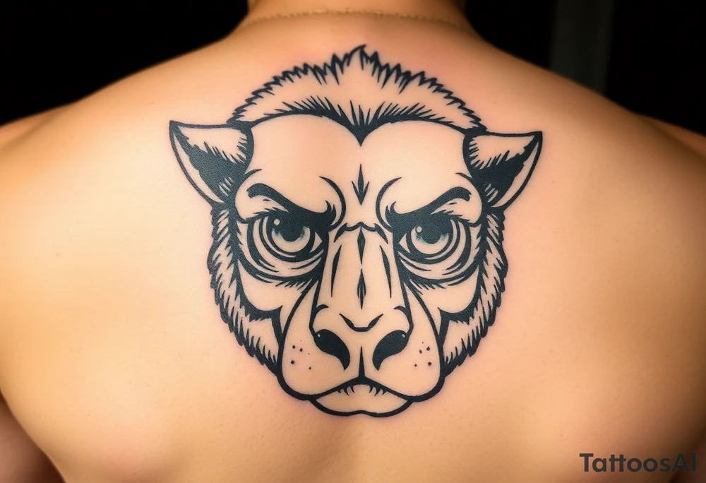 so--try it from the profile...a big head, big eyes, outside the head, big nose tattoo idea