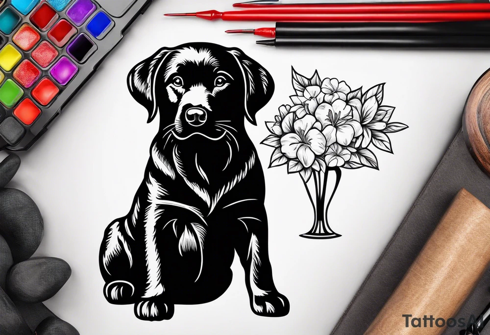 Teacher Apple and black Labrador tattoo idea